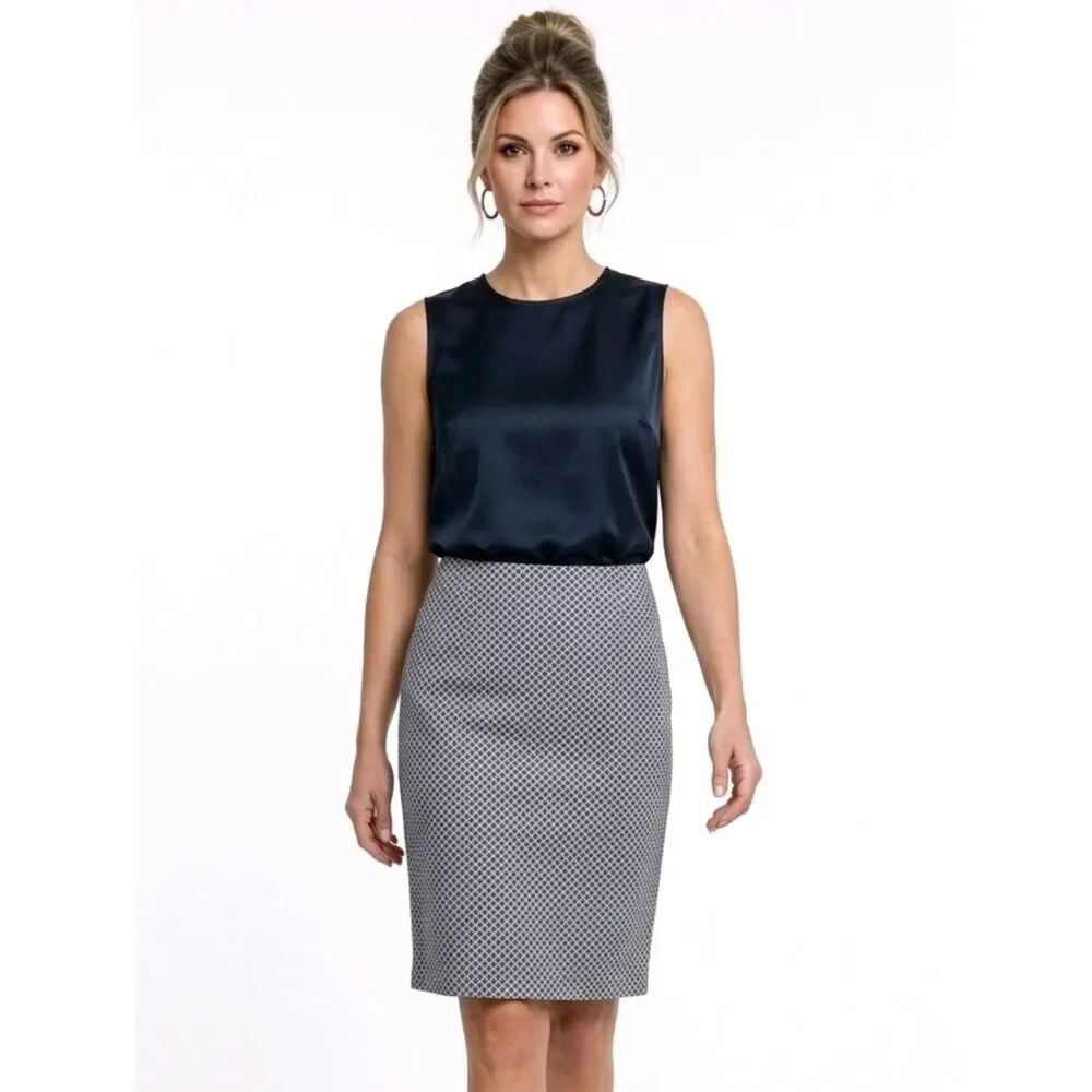 Donna Ricco New York Navy Blue Geometric Patterned Pencil Skirt Size 4 NWOT